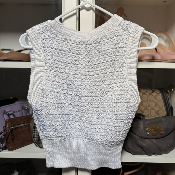 Vince Designer Light Purple Smudged Cropped V Neck Crochet Sweater Vest Size M - Picture 5 of 5